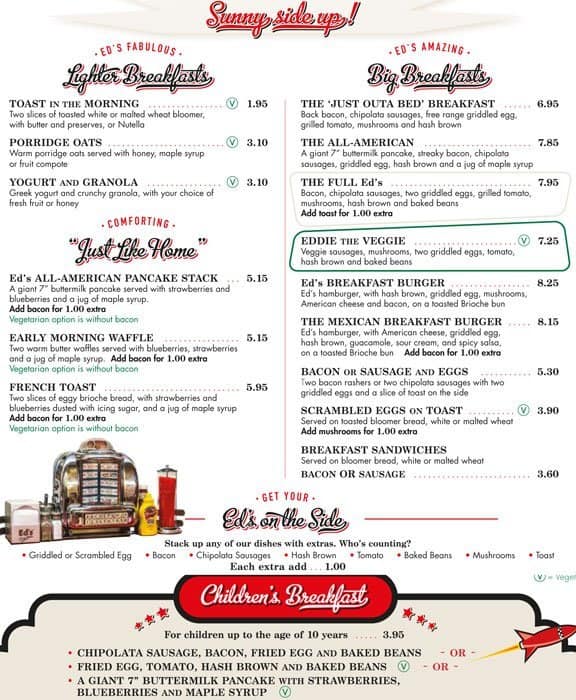 Ed's Easy Diner Menu, Menu for Ed's Easy Diner, Chinatown, London