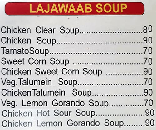 Lajwab restaurant menu