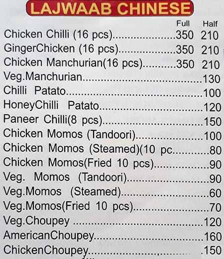 Lajwab restaurant menu