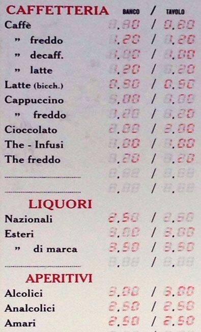 Blù bar Speisekarte