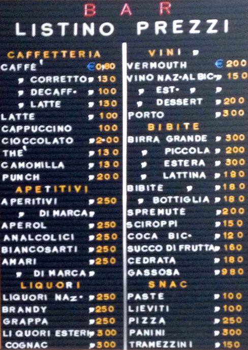 Bar Alex Speisekarte