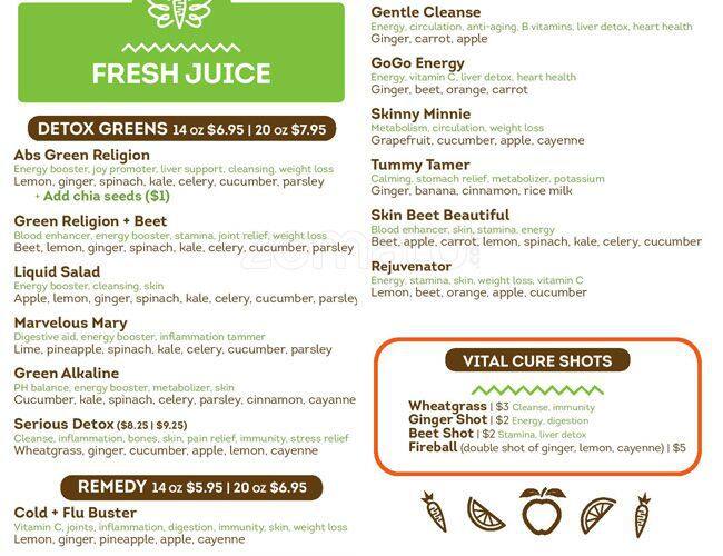 Menu at Juicy Cafe, Seattle, 400 Fairview Ave N