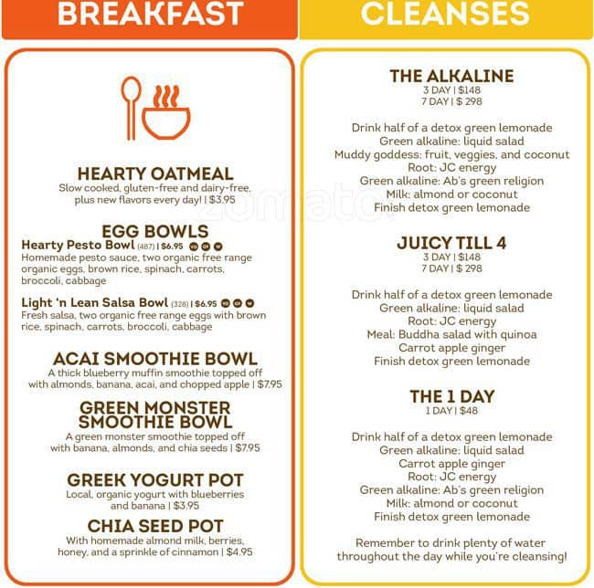 The Juicy Cafe Menu, Menu for The Juicy Cafe, South Lake Union, Seattle