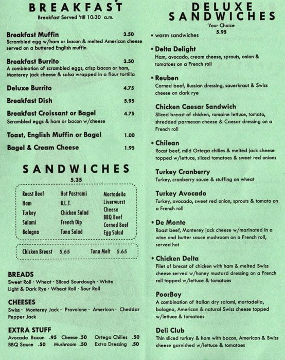 Menu at Delta Deli, Benicia, Egret Ct