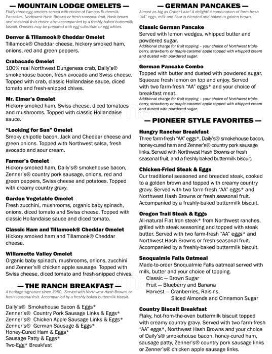 Menu at Elmer's restaurant, Hillsboro