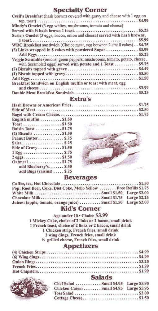 Menu at Wild Rose Cafe, Big Rapids