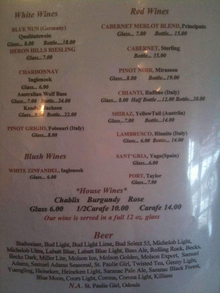 Menu at Harvest pizzeria, Queensbury