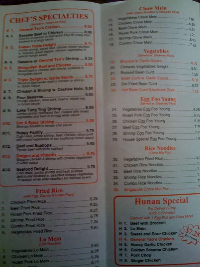 Hunan Chinese Restaurant Menu, Menu for Hunan Chinese Restaurant