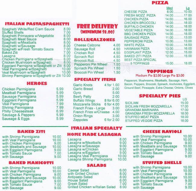 Best Pizza Menu, Menu for Best Pizza, Bensonhurst, New York City
