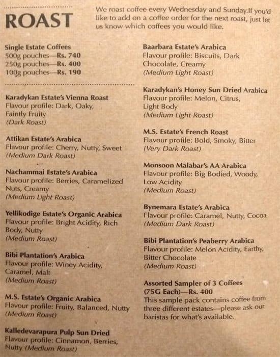 Blue Tokai Coffee Roasters Menu Zomato