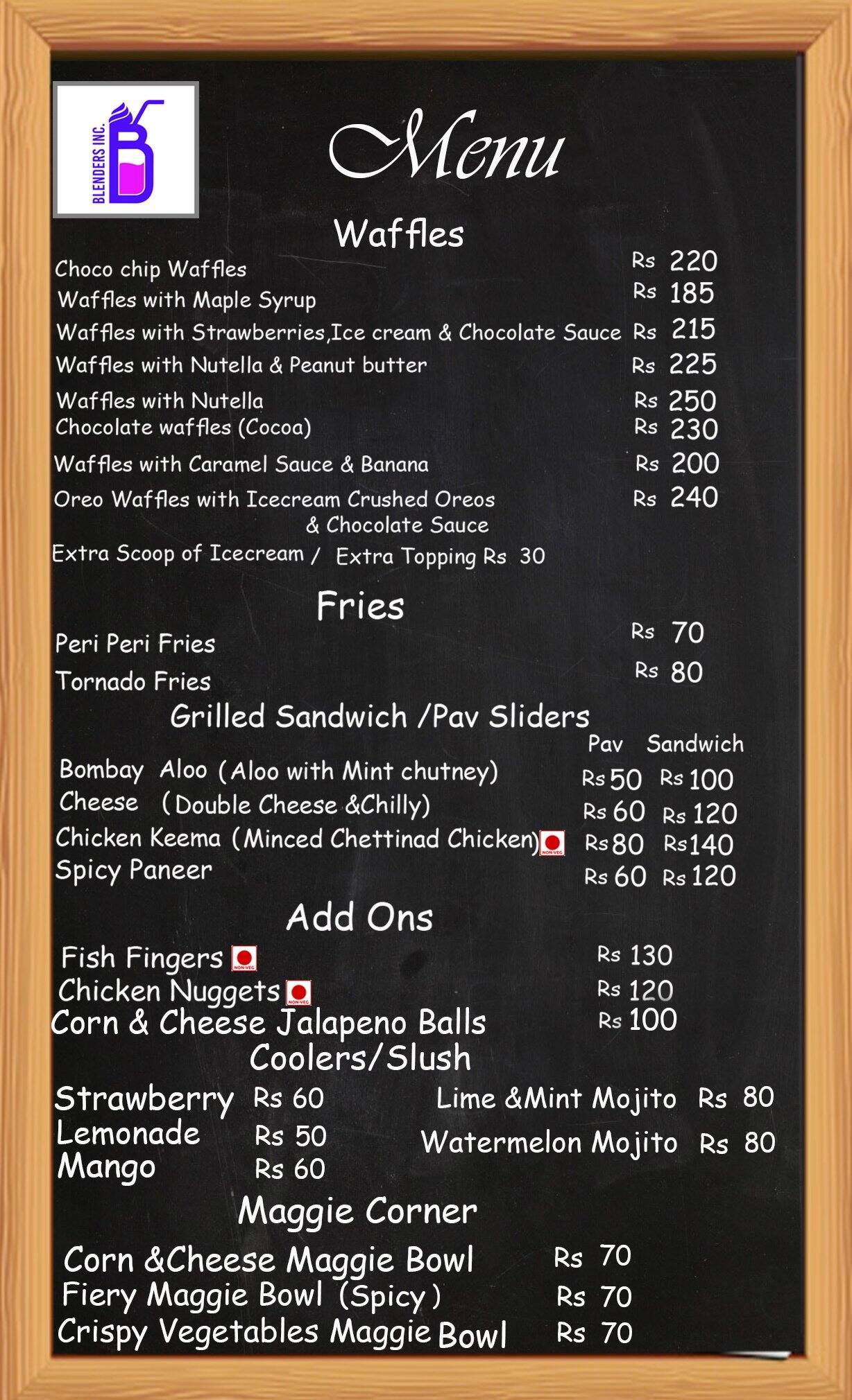 Blenders Inc. Menu, Menu for Blenders Inc., RS Puram, Coimbatore Zomato