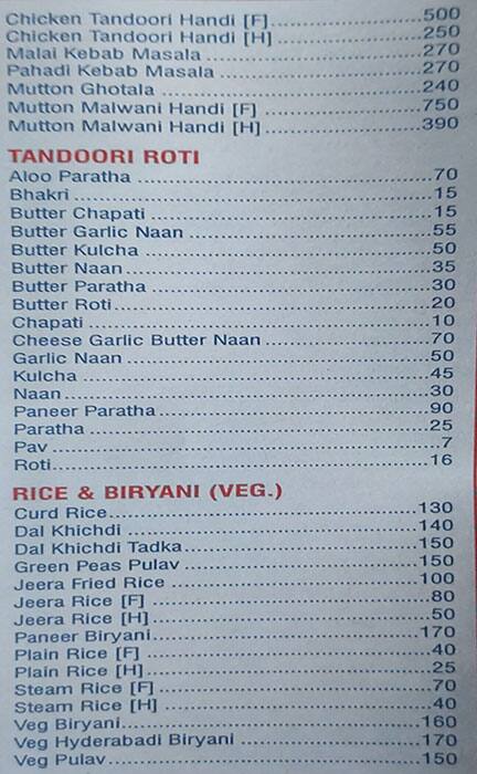 Hotel Satyashram Dinner House - Kalyan West menu