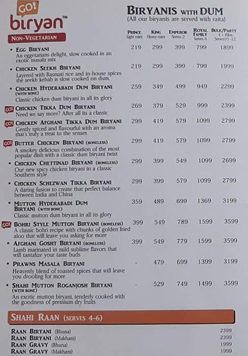 Go! Biryan menu
