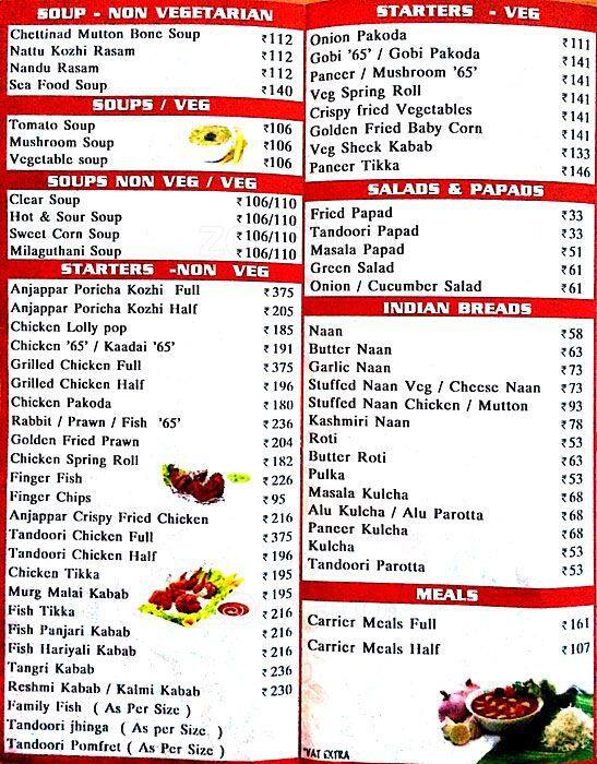 Anjappar Menu, Menu for Anjappar, T. Nagar, Chennai - Zomato