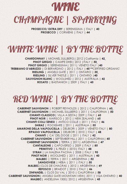 Domani Restaurant menu