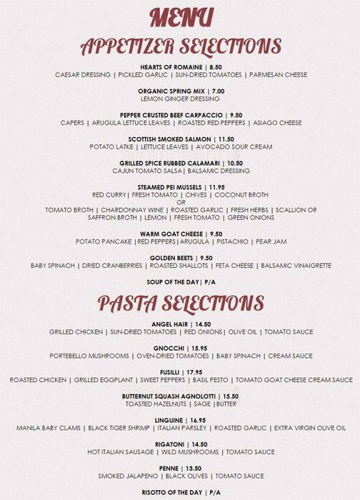 Domani Restaurant menu