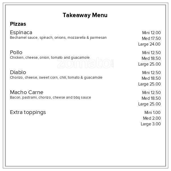 Menu at El Condor Restaurante, New Zealand