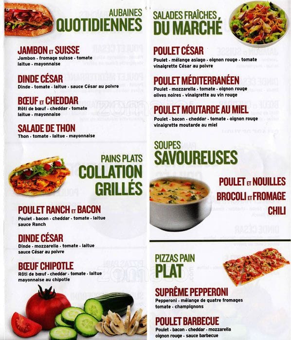 Quiznos menu