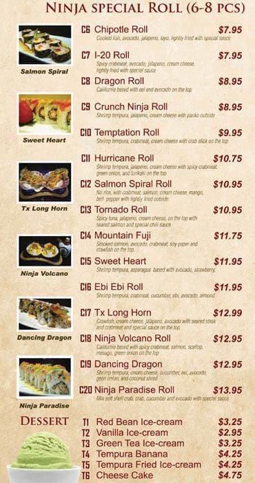 Ninja Sushi And Grill Menu For South Ninja Sushi And Grill South Arlington Menu