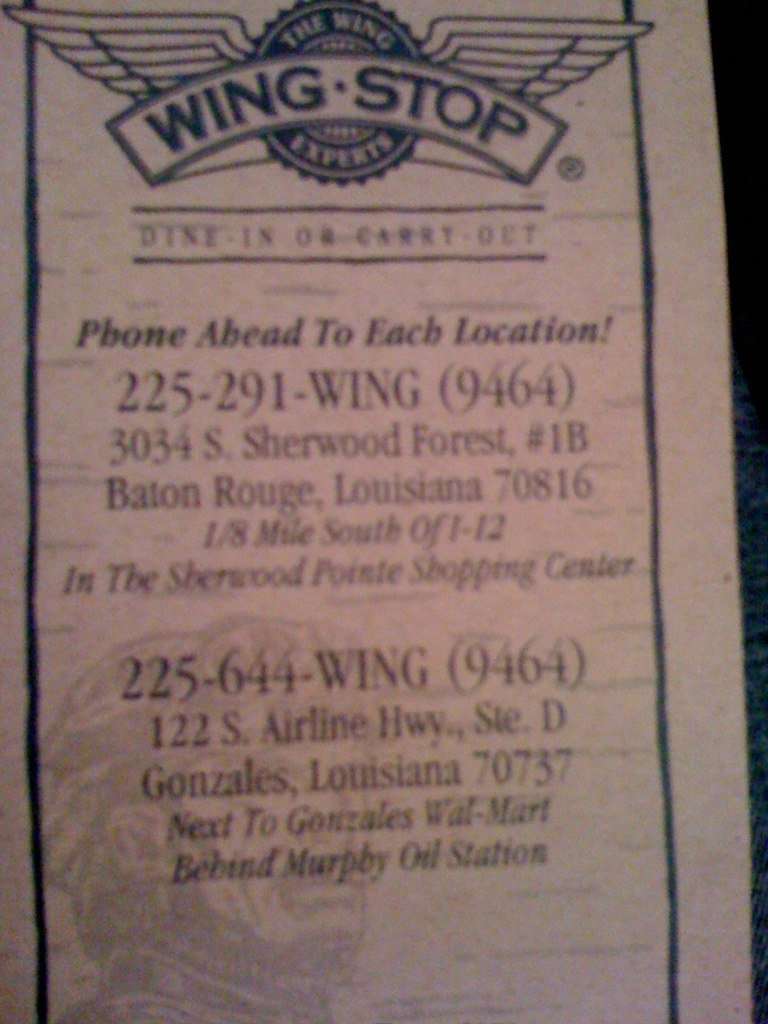 Wingstop меню
