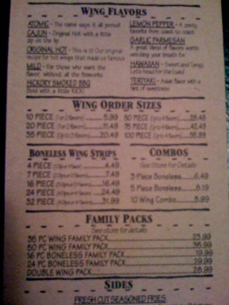 Wingstop меню