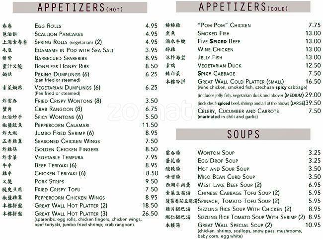 Great Wall Buffet Menu Menu For Great Wall Buffet Great Bend Great Bend
