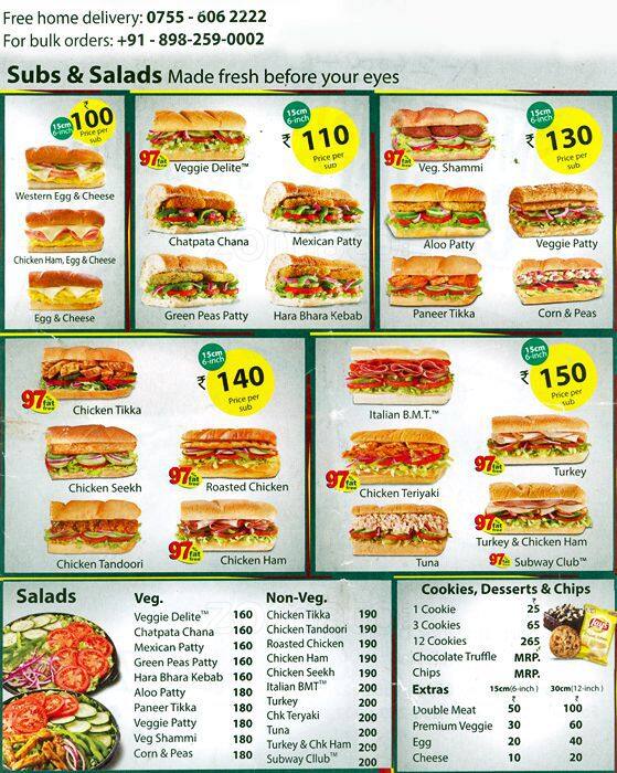 Subway Menu, Menu for Subway, Maharana Pratap Nagar, Bhopal - Zomato