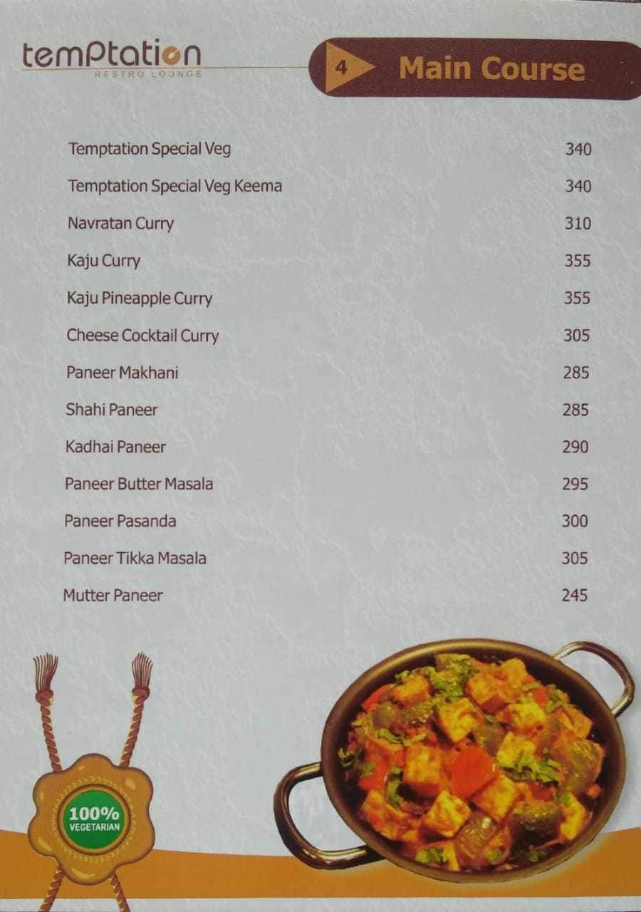 Temptation menu