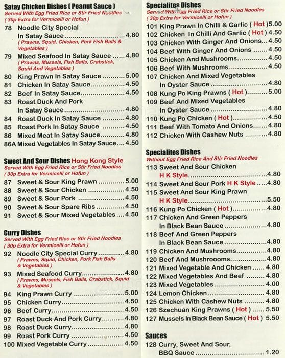 Menu at Noodle City restaurant, Welling, 114 Welling High St
