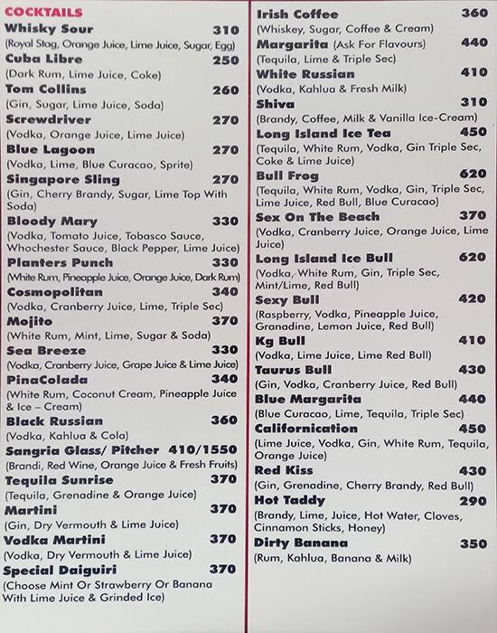 Menu at Cafe Jazz, Candolim, Prop. Vishvanath Hebbalkar