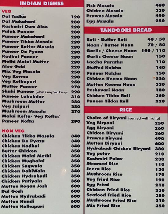 Menu at Cafe Jazz, Candolim, Prop. Vishvanath Hebbalkar