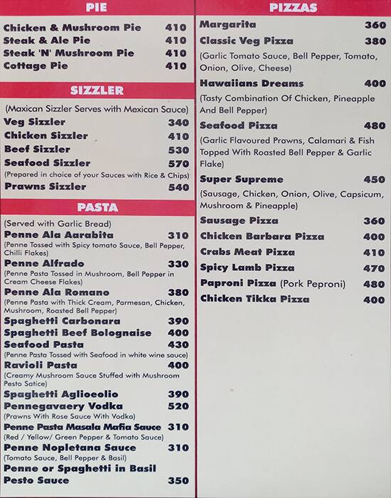 Menu at Cafe Jazz, Candolim, Prop. Vishvanath Hebbalkar