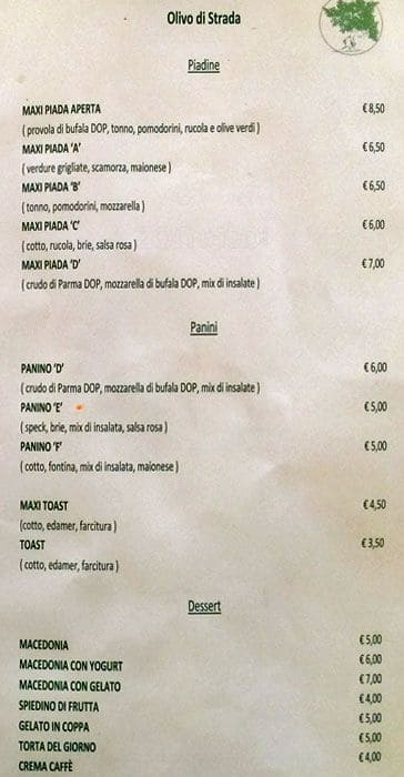 Menu di Olivo Di Strada 