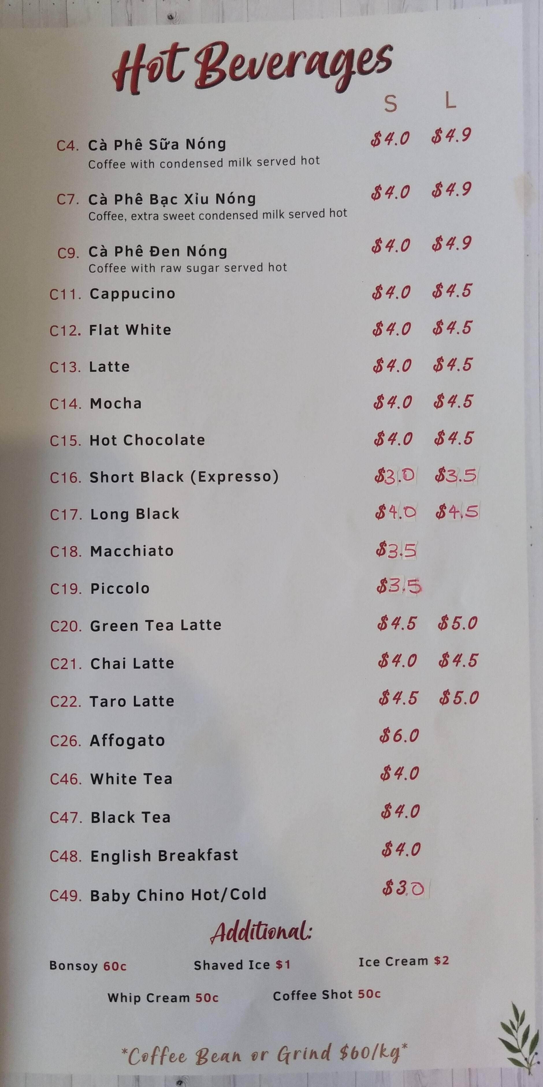 Menu at Kickin'Inn, Canley Heights cafe, Canley Heights