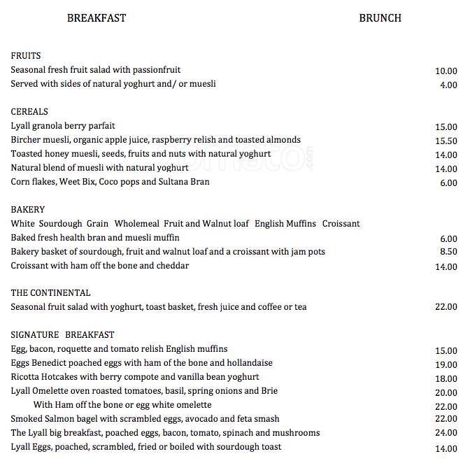 Bistro Lyall Menu, Menu for Bistro Lyall, South Yarra, Melbourne Urbanspoon/Zomato