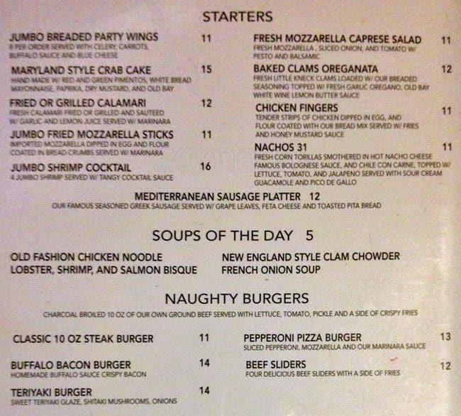 Menu at Cafe 31, West New York