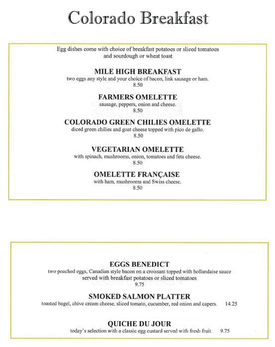 Pour la France! Menu, Menu for Pour la France!, Denver International