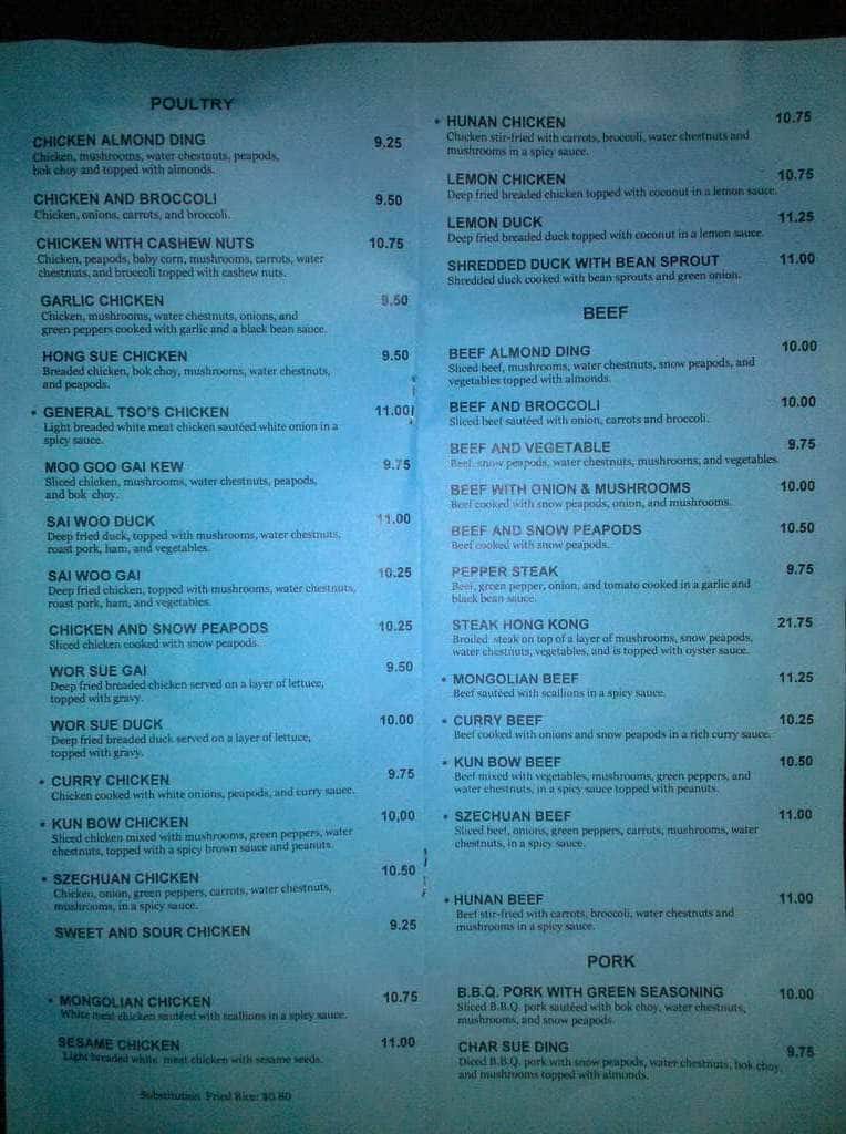 Menu at Rice Bowl Restaurant, Columbus