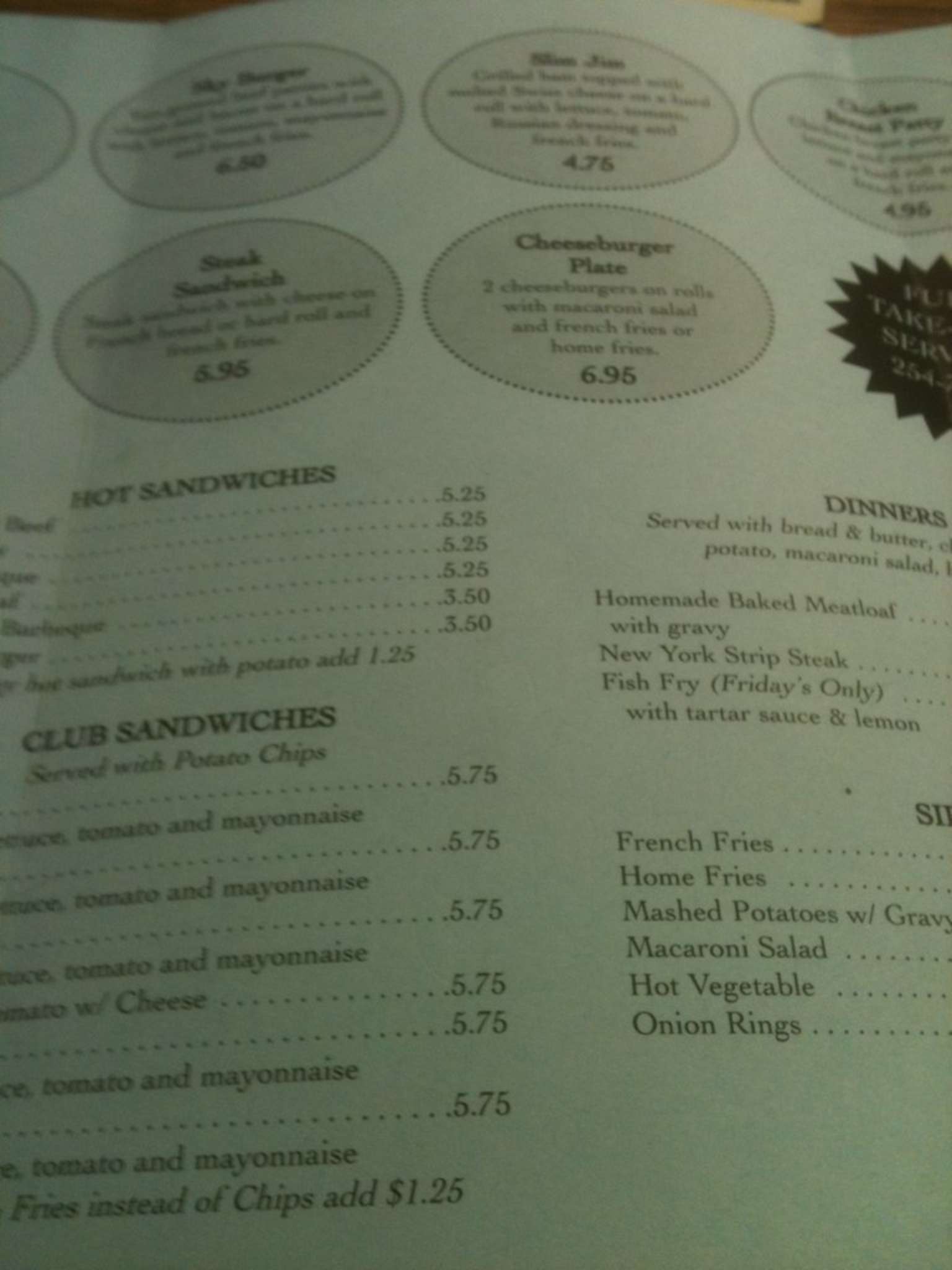 Carta de Bill's Diner