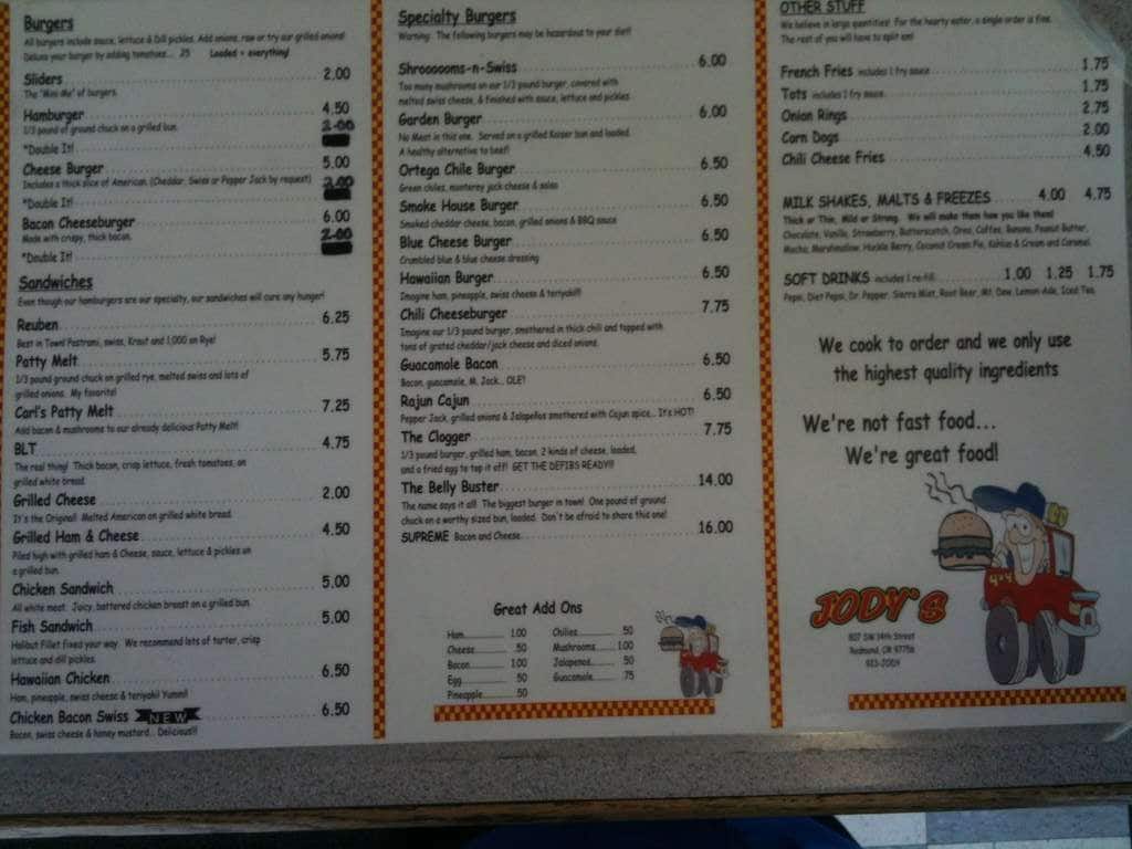 Jody S Drive Inn Restaurant Menu Urbanspoon Zomato Jody S Drive Inn Restaurant Redmond Menu