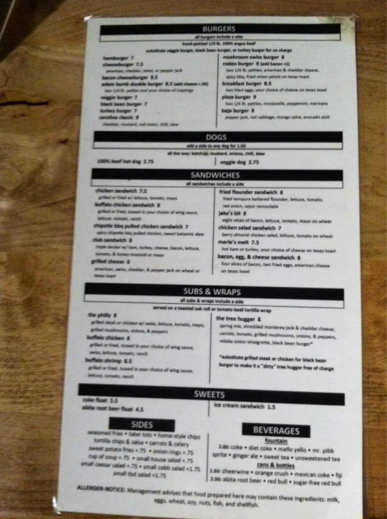 Menu at Jake's Pub & Billiards, Greensboro