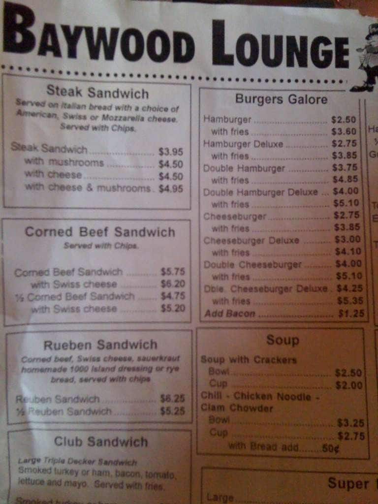 Menu at Baywood Lounge pub & bar, Saginaw, Bay Rd