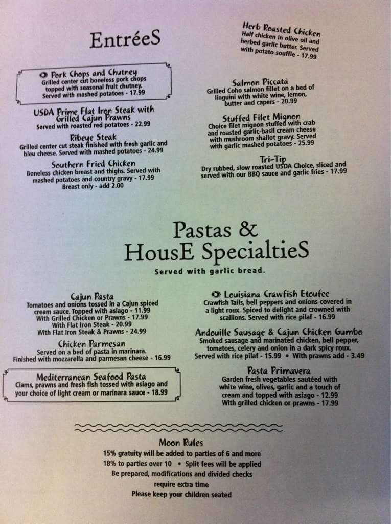 Menu at Harvest Moon restaurant, Modesto