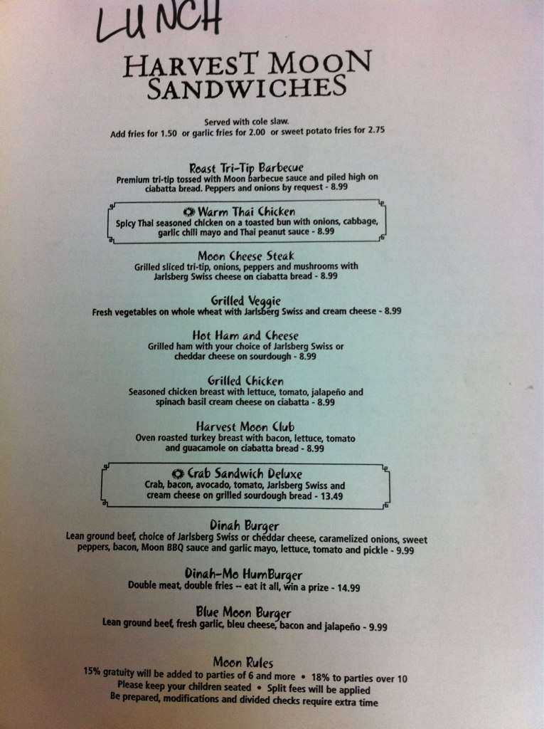 Menu At Harvest Moon Restaurant Modesto Menu At Harvest Moon Restaurant Modesto