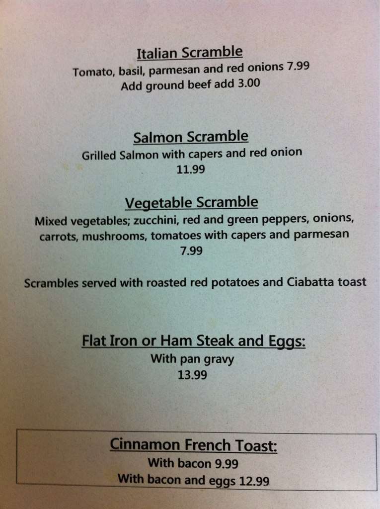 Menu at Harvest Moon restaurant, Modesto