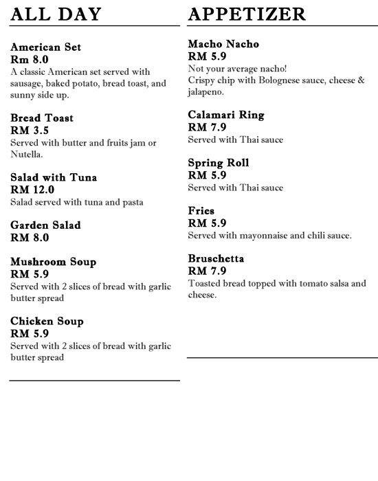 Panacea Menu Menu For Panacea Seksyen 9 Selangor