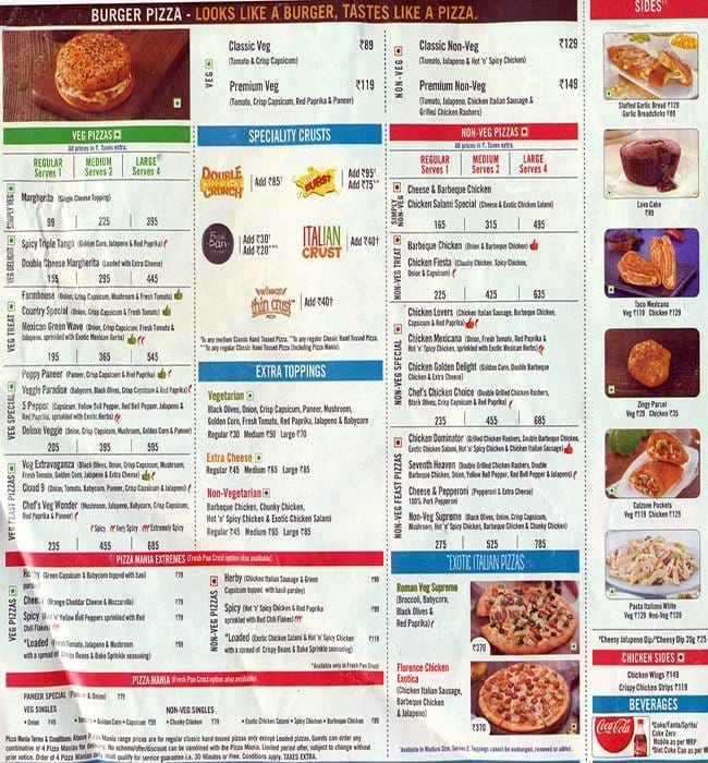 domino pizza menu