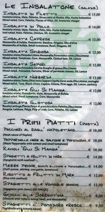 Menu di Qui Si Mangia 