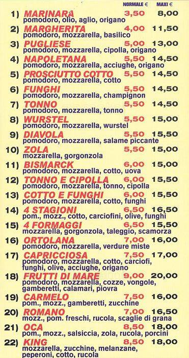 Menu di Pizzeria Dell'Oca Allegra 