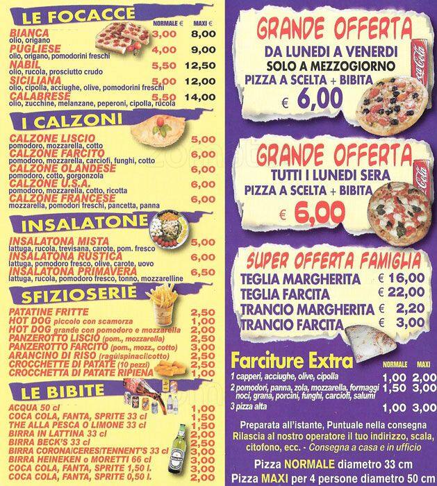 Menu di Pizzeria Dell'Oca Allegra 